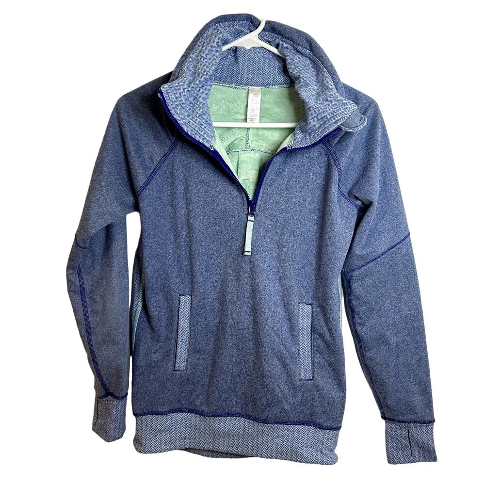 Ivivva Lululemon Shiver Stopper Fleece Pullover Girls Size 12 Blue Herringbone